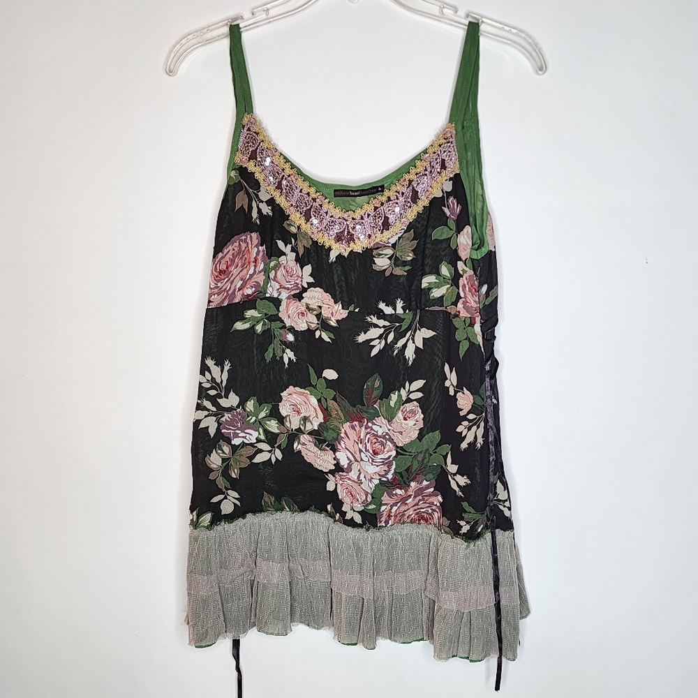 Dark Floral Lace Woodland Fairy Tank Ruffle Whimsigoth Romantic Babydoll Cami